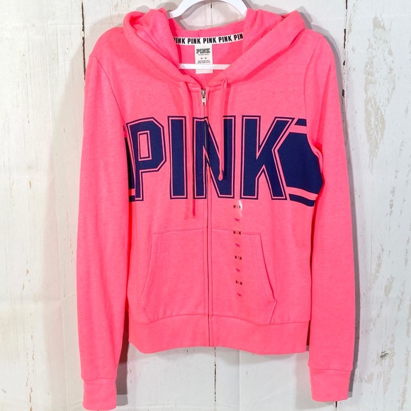 NWT PINK Victoria’s Secret Pink Blue Zip Up Hoodie - Picture 2 of 6